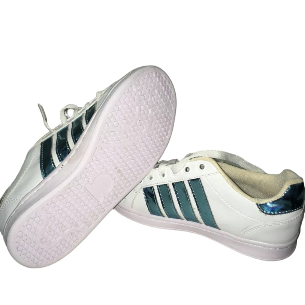 R.E.M.S. Classic White Sneakers Blue Stripes Women's Mexico Size 23 US 6 Shoes - Picture 7 of 7